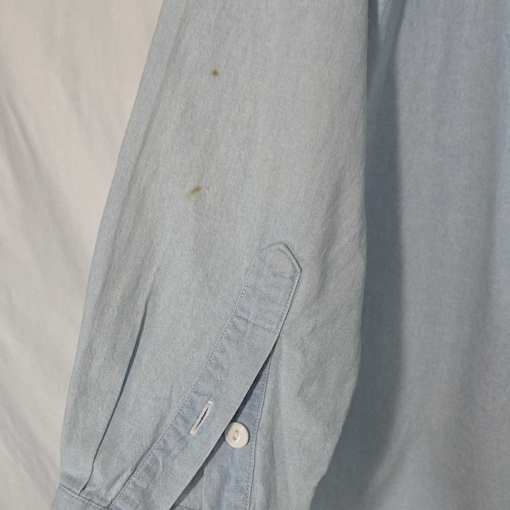 Vintage POLO Sport RALPH LAUREN Shirt Chambray Spell Out USA Flag 90s Blue Large - Picture 6 of 9